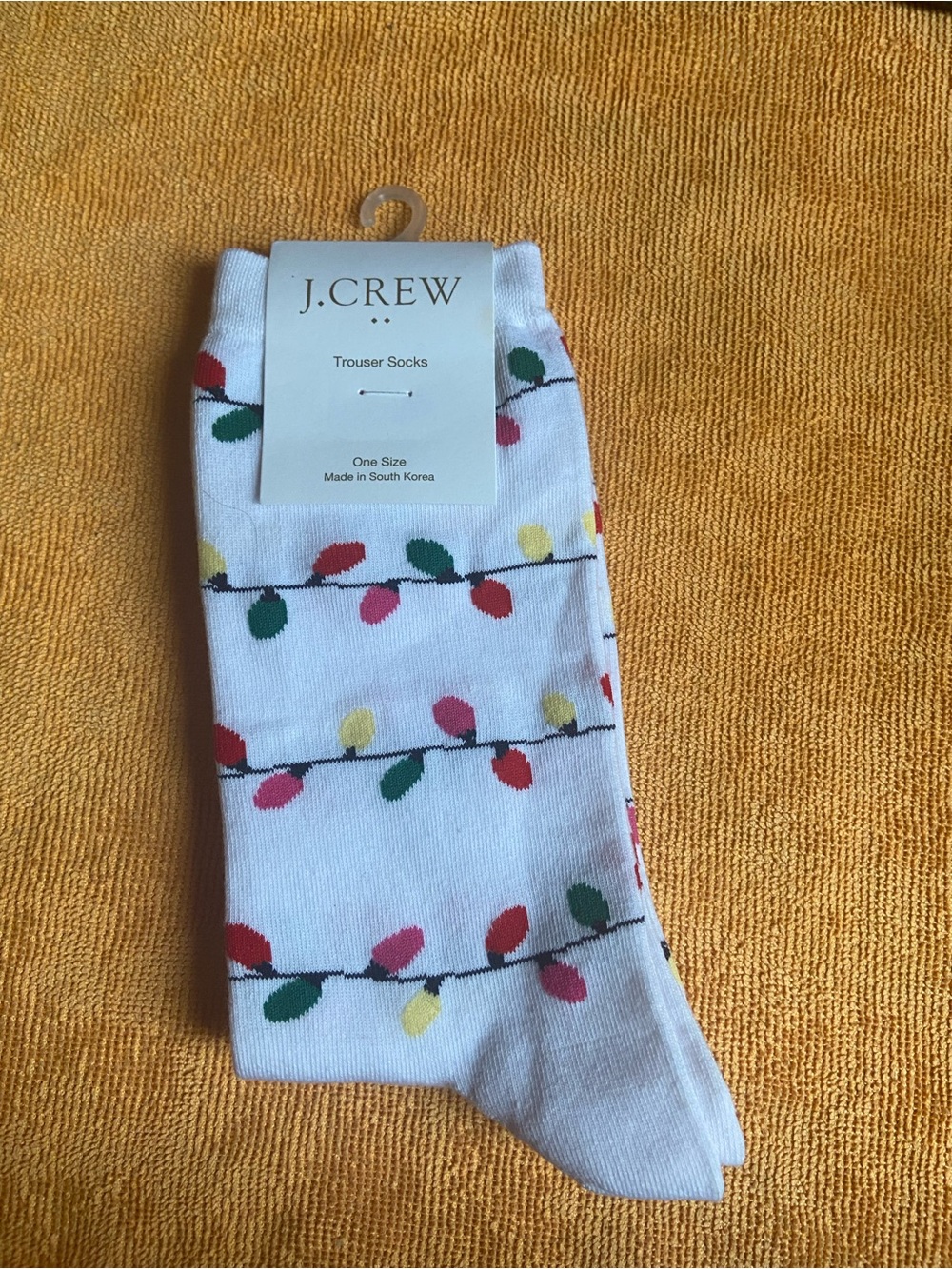J.Crew White Socks with Multicolor Light Pattern- Christmas theme.